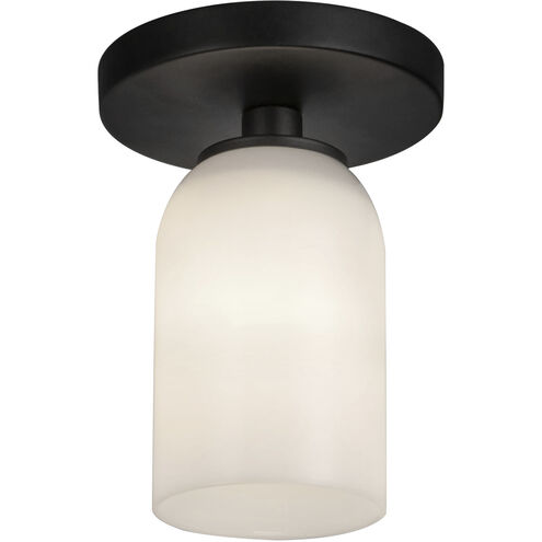 Nola 1 Light 3.63 inch Black Semi-Flush Mount Ceiling Light in Glossy Opal Glass Shade