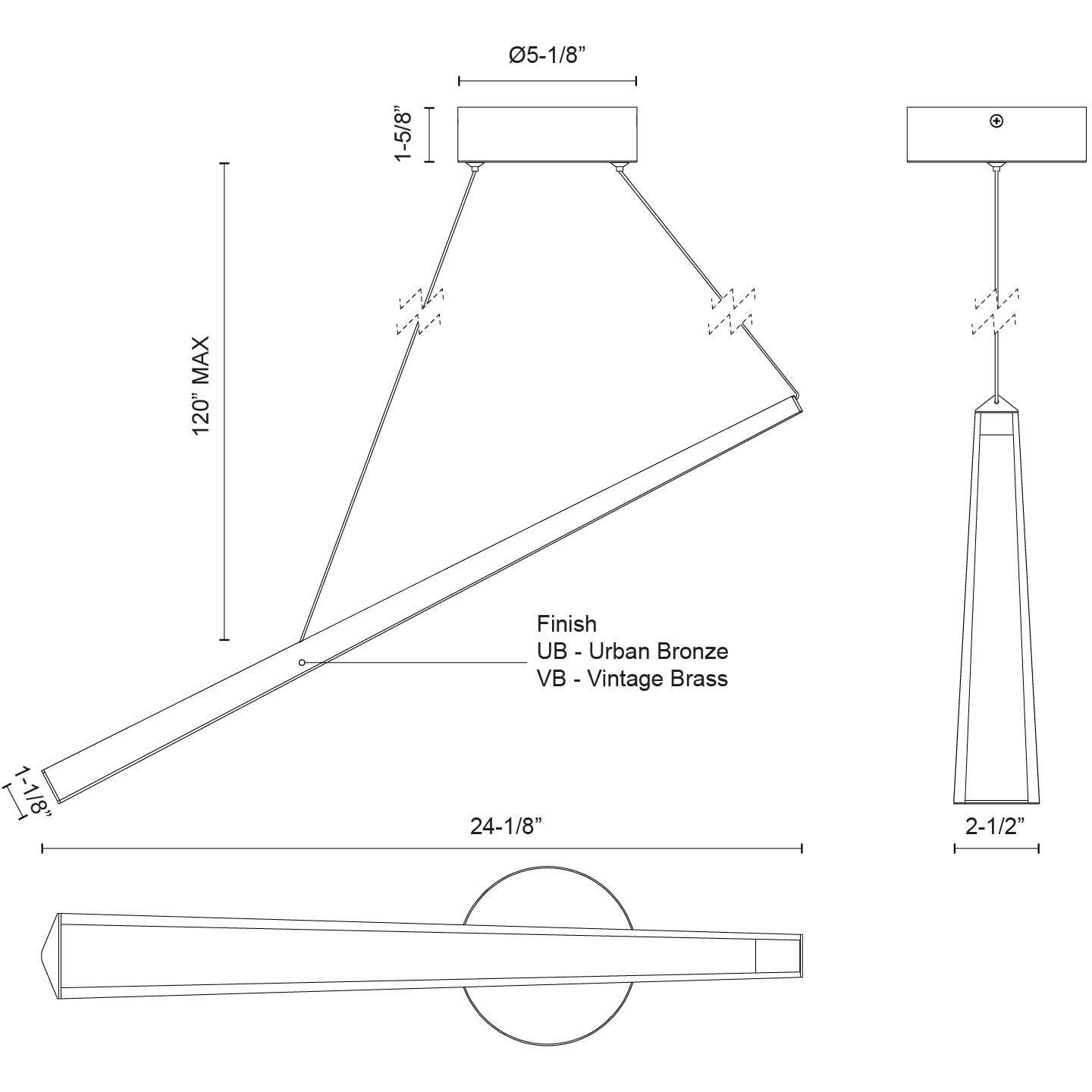 Lex LED 24.13 inch Urban Bronze Linear Pendant Ceiling Light