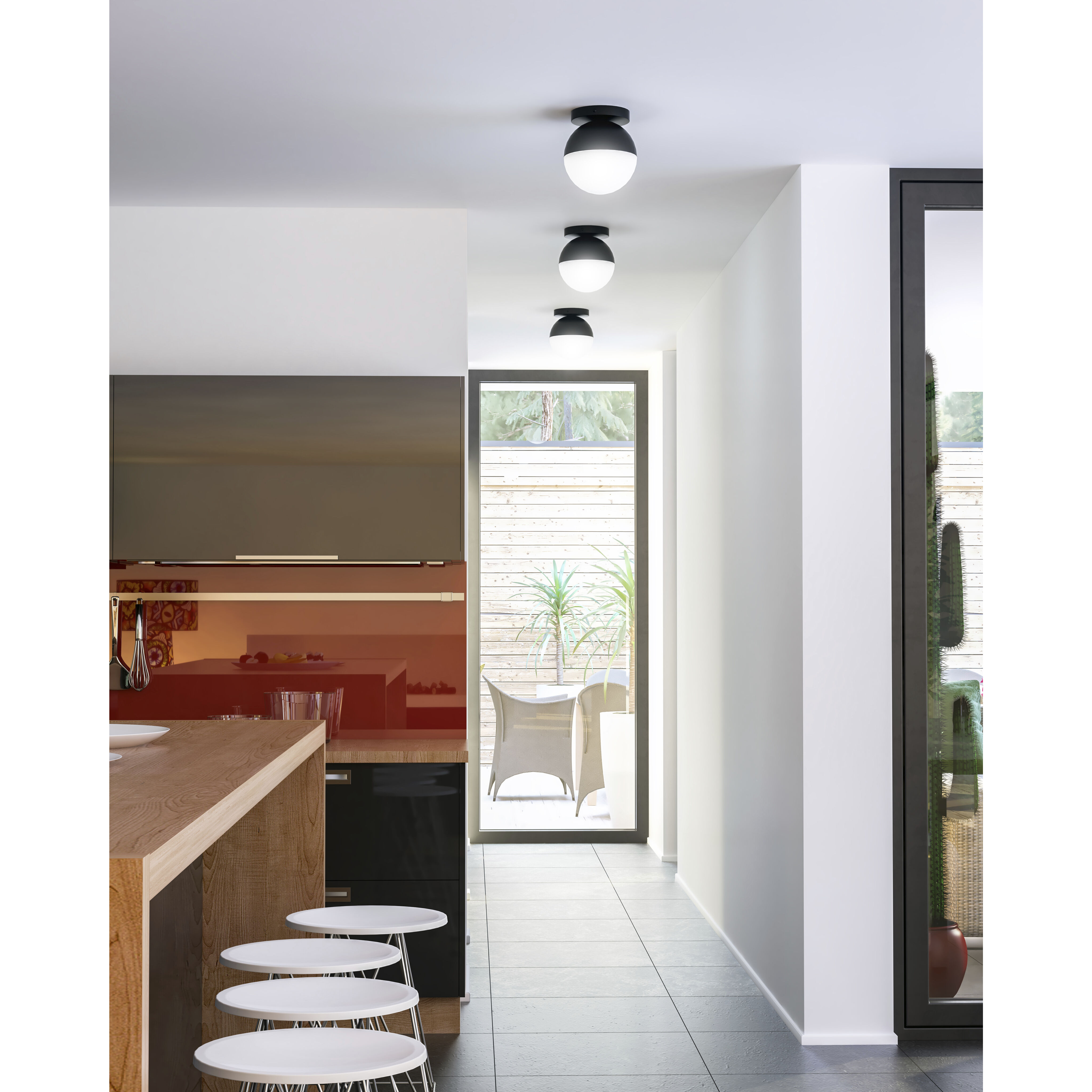 Monae 1 Light 6 inch Black/Opal Glass Flush Mount Ceiling Light