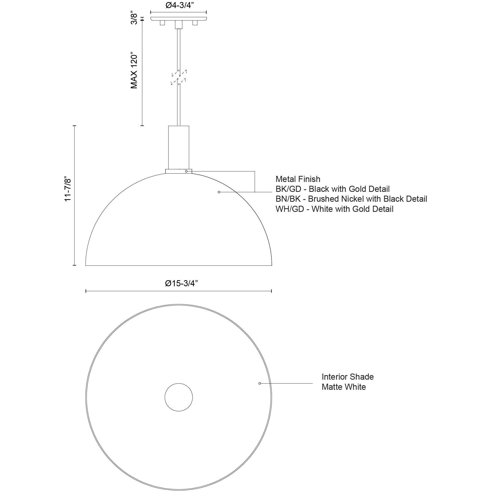 Archibald Pendant Ceiling Light in White with Gold Detail