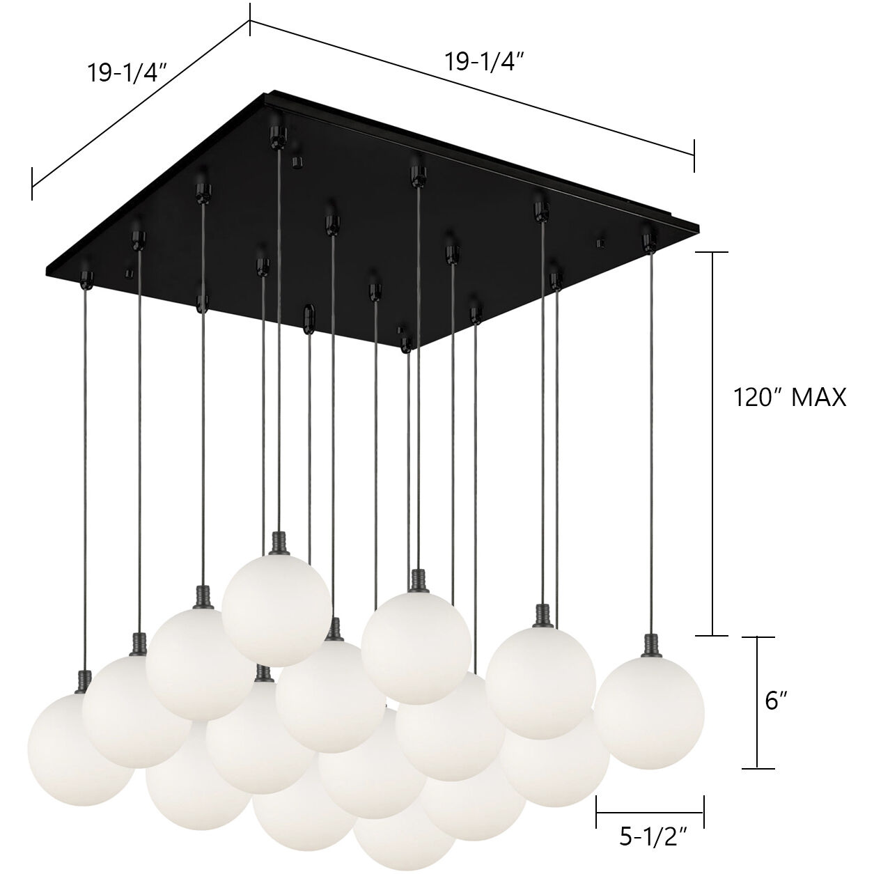 Bolla Multi Pendant Ceiling Light in Chrome, Opal Glass