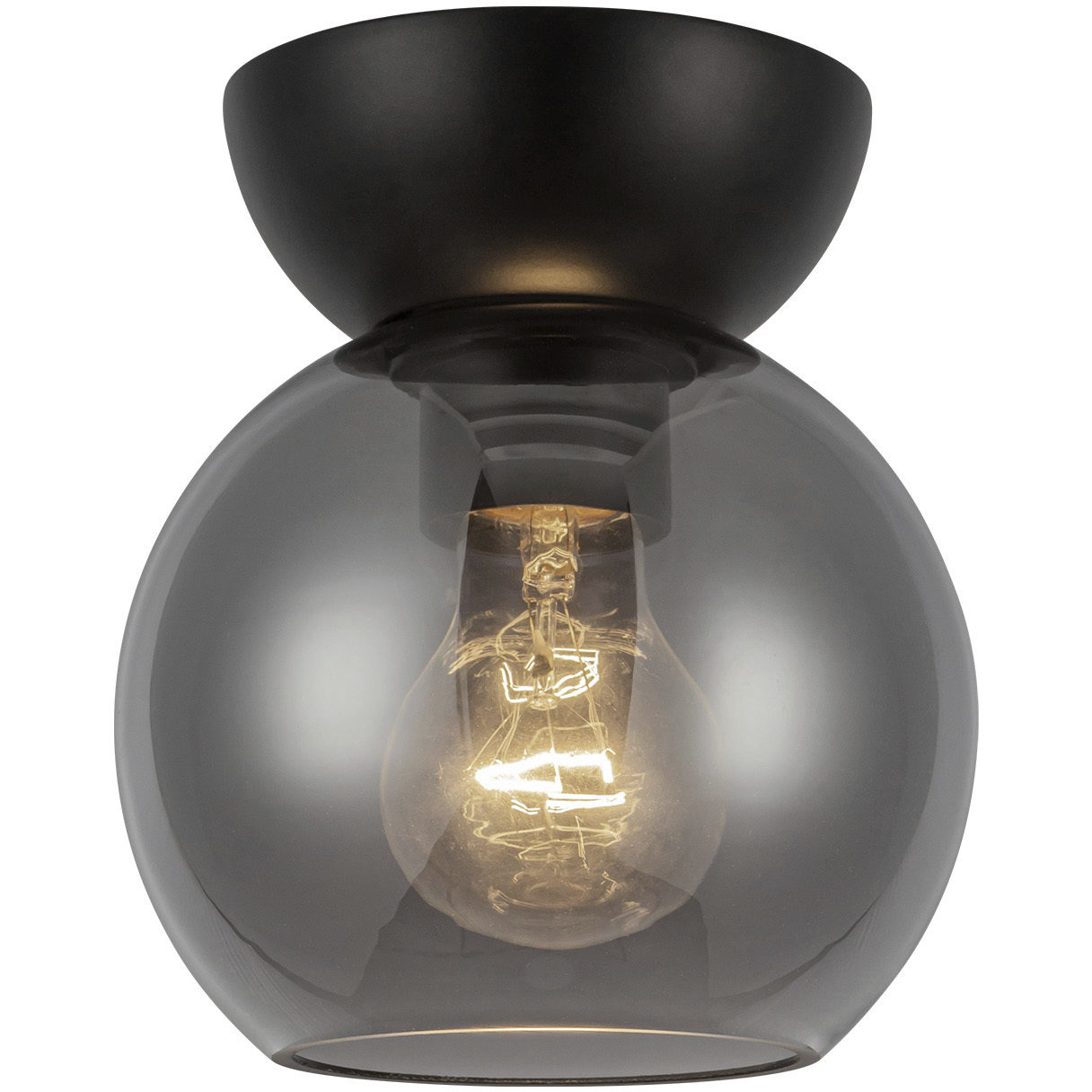 Arcadia 1 Light 6 inch Black Semi-Flush Mount Ceiling Light in Smoked Glass