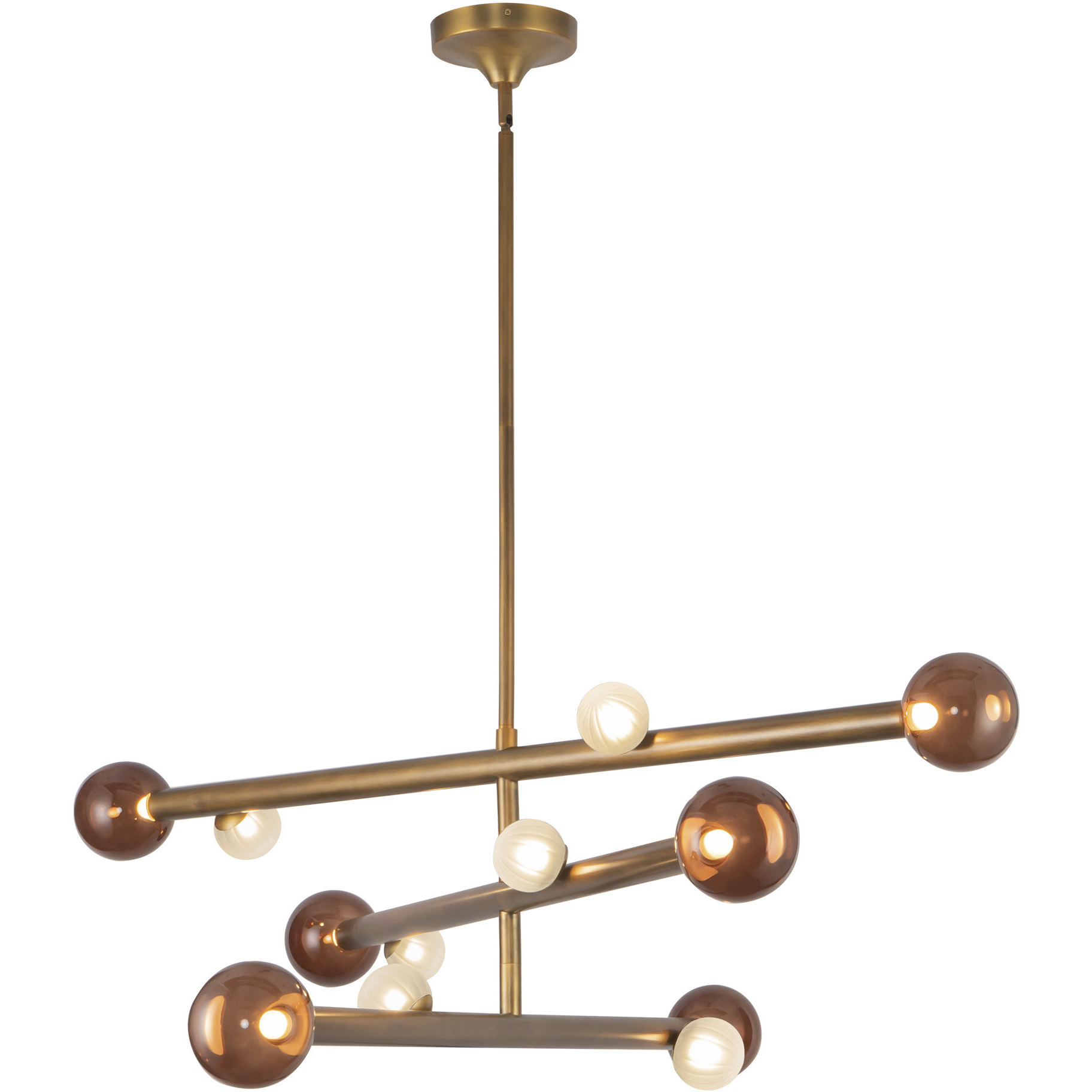 Reese 47.5 inch Vintage Brass Chandelier Ceiling Light in Amber Glass