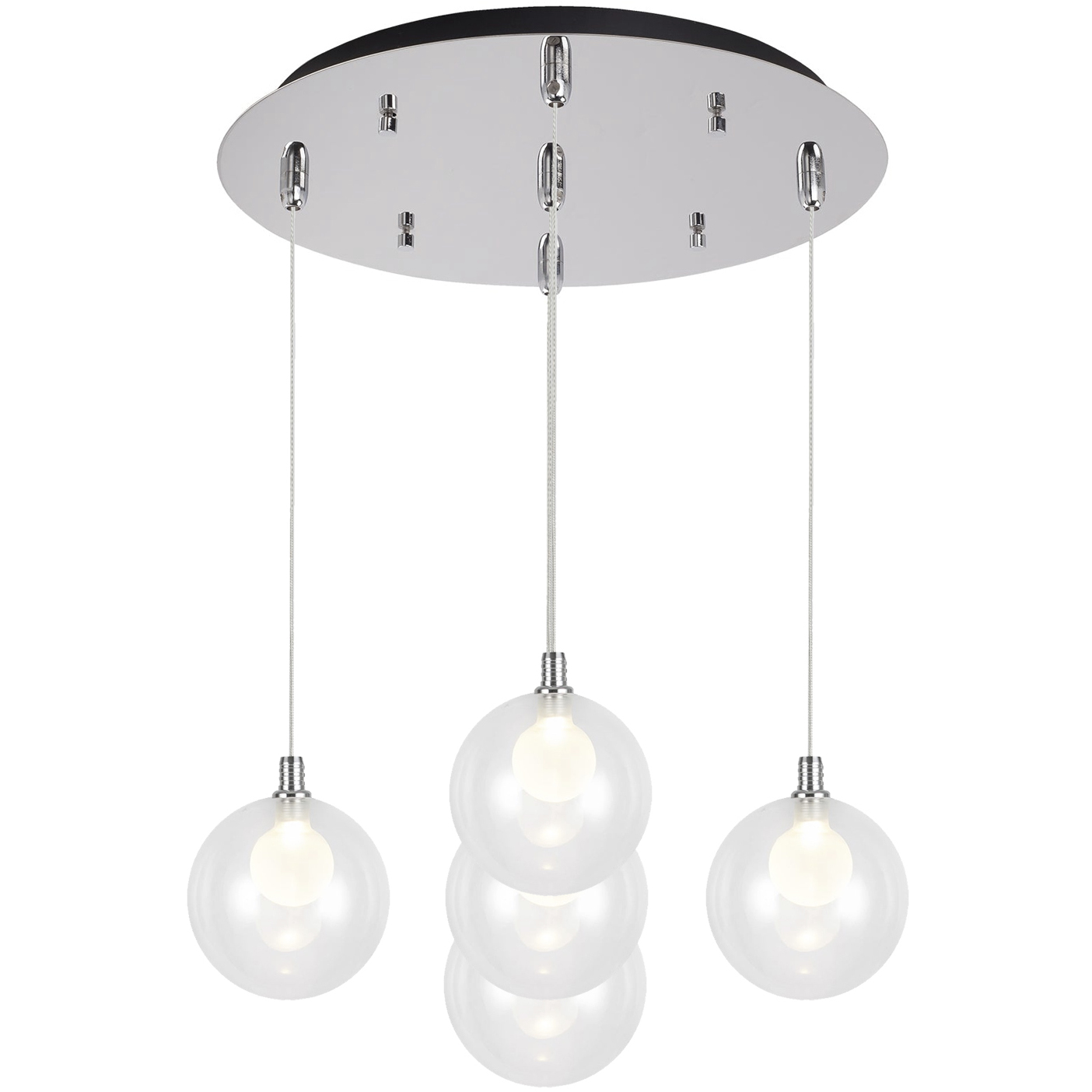 Bolla LED 15.75 inch Chrome Multi Pendant Ceiling Light in Clear Glass + Interior Opal Glass
